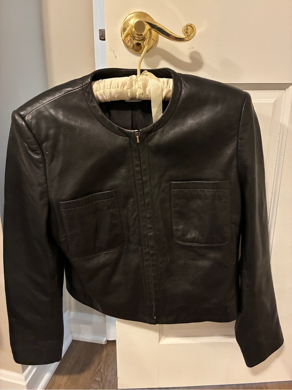 Jones New York Classic Women's Black Leather Jacket - Sleek Zip Front